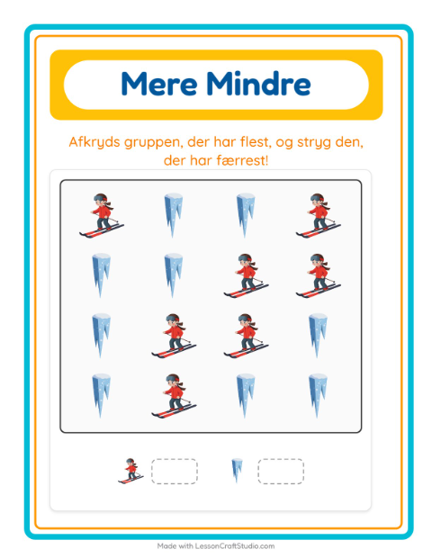 Forhåndsvisning af Mere Eller Mindre-arbejdsark med Vinter til Børnehave