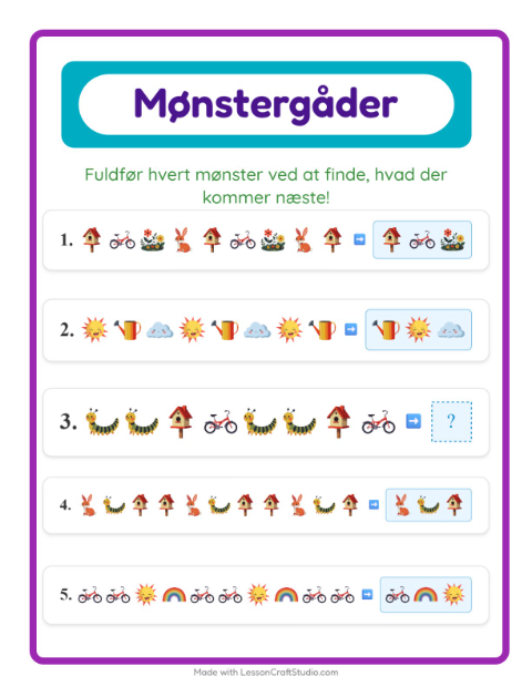 Forhåndsvisning af Mønsterark-arbejdsark med Forår til 1. klasse