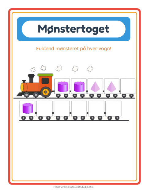 Forhåndsvisning af Mønstertog (AABB-mønster) med former – opgave til børnehaveklassen