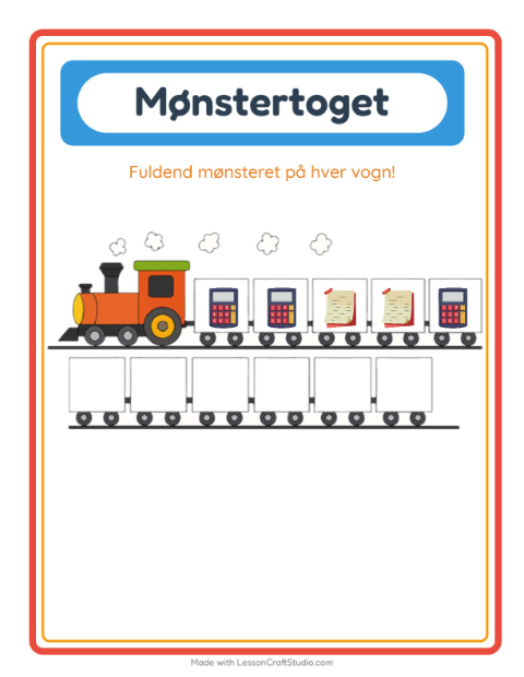 Forhåndsvisning af Mønstertog (AABB-mønster) med blyanter – opgave til børnehaveklassen