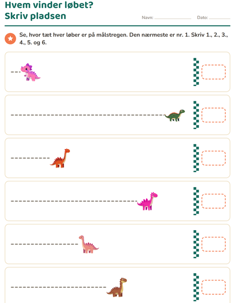 Forhåndsvisning af Ordenstal-arbejdsark med Dinosaurer til 1. klasse