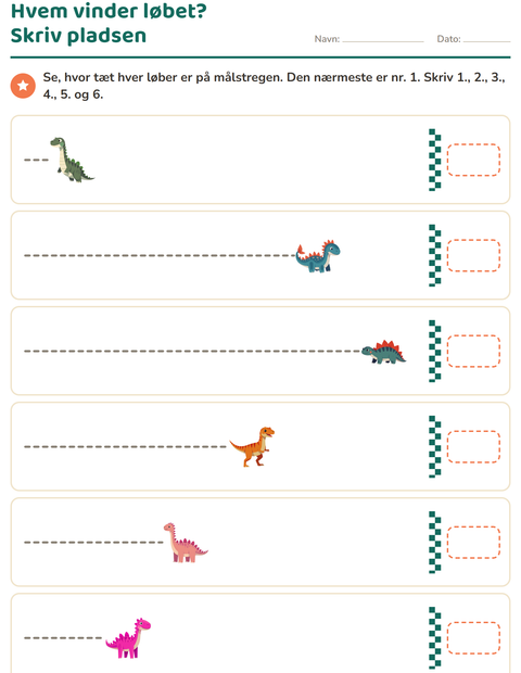 Forhåndsvisning af Ordenstal-arbejdsark med Dinosaurer til 1. klasse