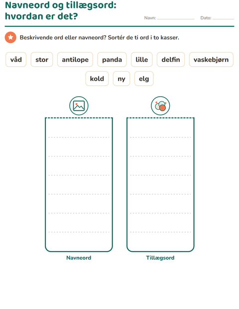 Navneord og tillægsord – hvad noget er, og hvordan det er – 1. klasse