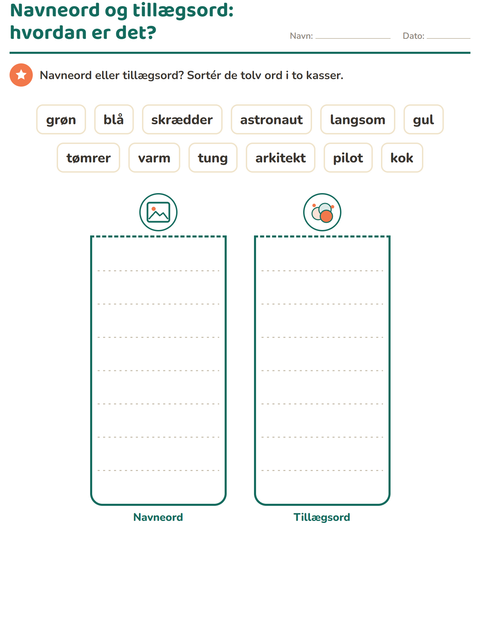 Forhåndsvisning af Ordklasser-arbejdsark med Erhverv til 1. klasse