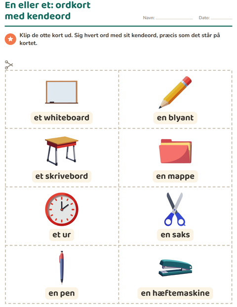 Forhåndsvisning af Ordkort med billeder-arbejdsark med Klasseværelse til Børnehaveklasse