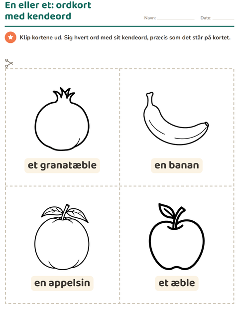 Forhåndsvisning af Ordkort med billeder-arbejdsark med Frugter SH til Børnehaveklasse