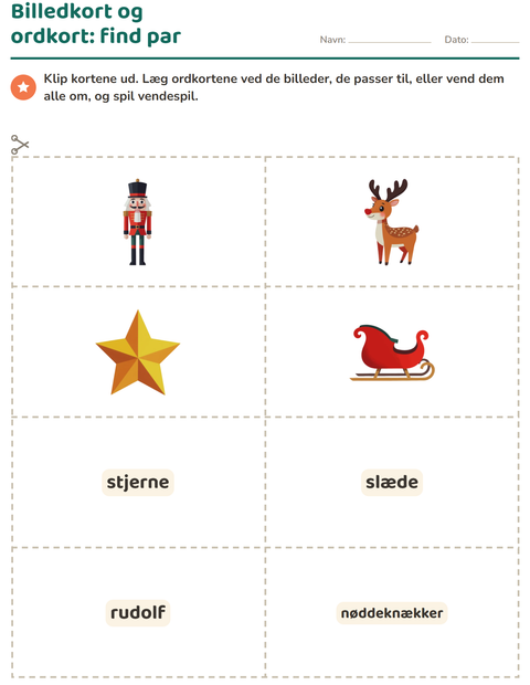 Forhåndsvisning af Ordkort med billeder-arbejdsark med Jul til Børnehaveklasse