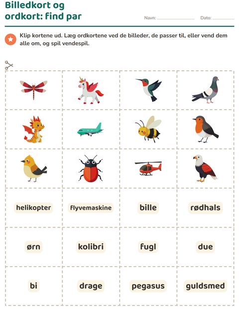 Forhåndsvisning af Ordkort med billeder-arbejdsark med Ting der flyver til Børnehaveklasse
