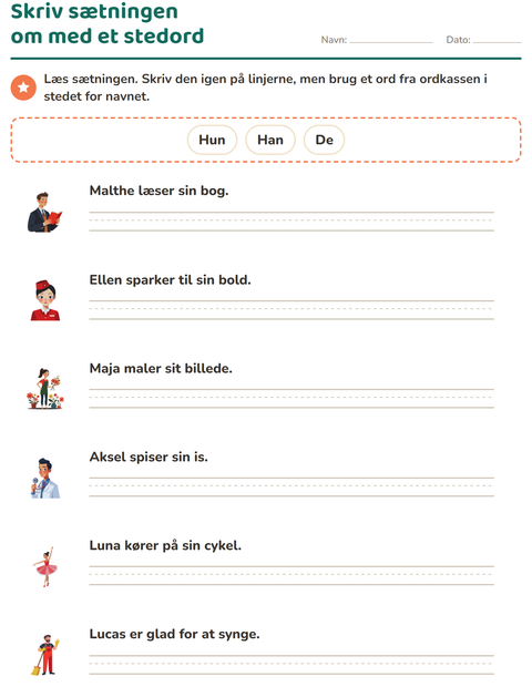 Forhåndsvisning af Personlige stedord-arbejdsark til 2. klasse