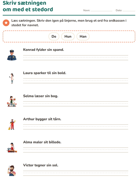 Forhåndsvisning af Personlige stedord-arbejdsark til 2. klasse
