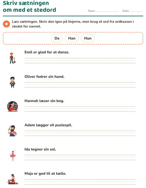 Forhåndsvisning af Personlige stedord-arbejdsark til 2. klasse