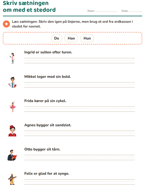 Forhåndsvisning af Personlige stedord-arbejdsark til 2. klasse