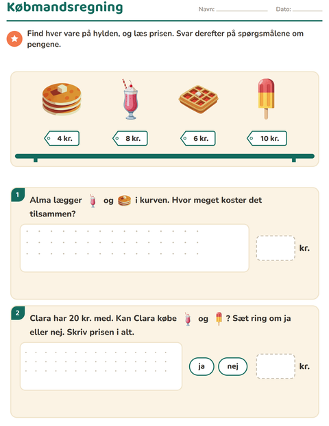 Forhåndsvisning af Regne med penge-arbejdsark med Desserter og slik til 2. klasse