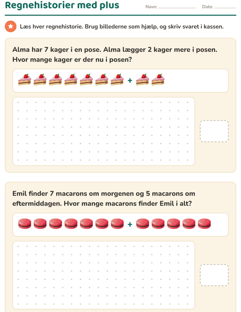 Forhåndsvisning af Regnehistorier-arbejdsark med Desserter og slik til 1. klasse