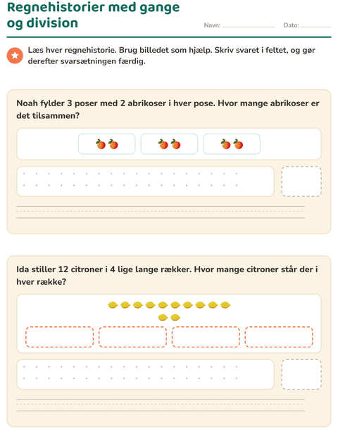 Forhåndsvisning af Regnehistorier-arbejdsark med Frugter til 3. klasse
