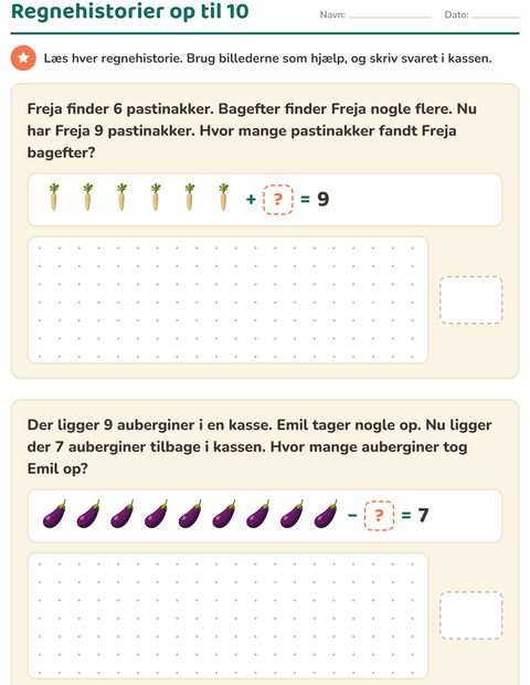Forhåndsvisning af Regnehistorier-arbejdsark med Grøntsager til 1. klasse