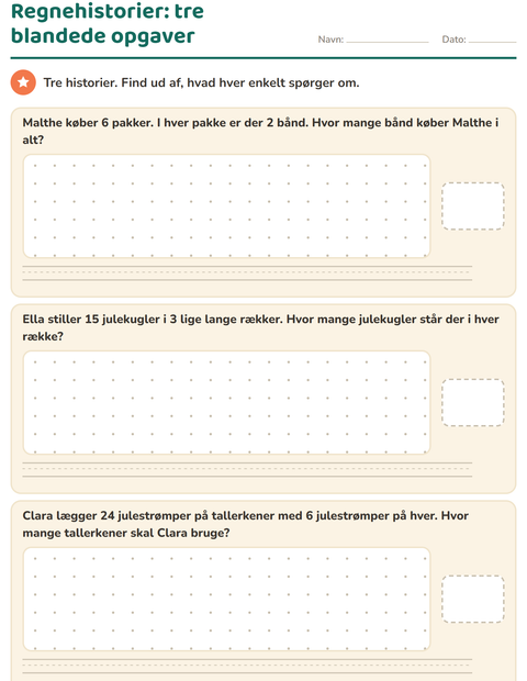 Forhåndsvisning af Regnehistorier-arbejdsark med Jul til 3. klasse