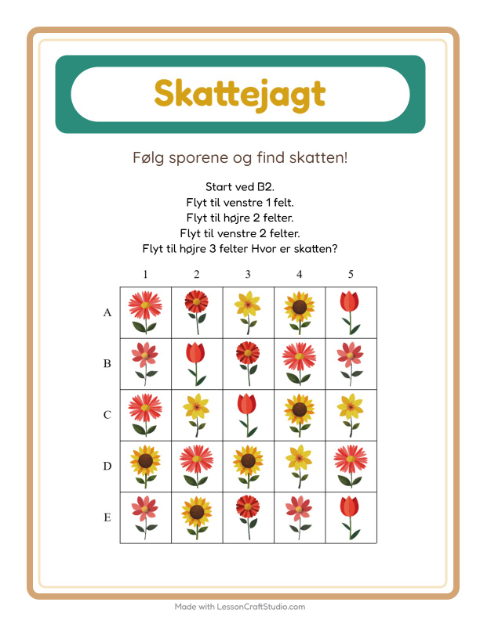 Forhåndsvisning af Skattejagt med pile: blomster – opgave til print