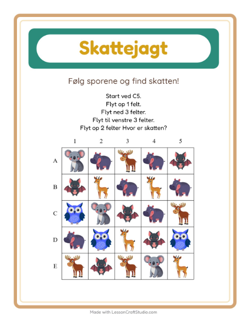 Forhåndsvisning af Skattejagt med pile: dyr – opgave til print