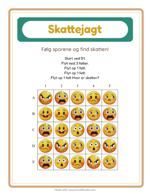 Forhåndsvisning af Skattejagt-arbejdsark med Følelser til 1. klasse