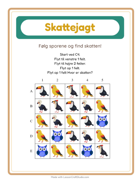 Forhåndsvisning af Skattejagt med pile: fugle – opgave til print
