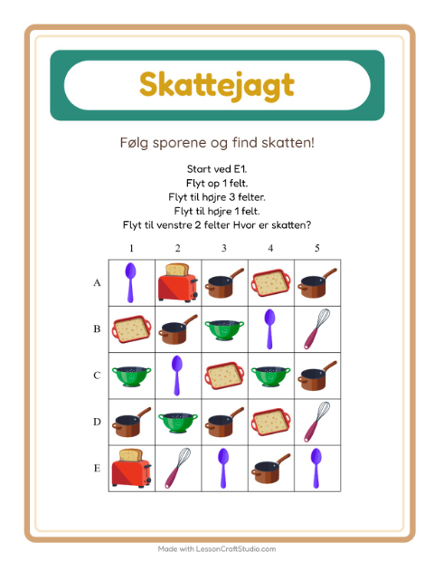 Forhåndsvisning af Skattejagt med pile: køkkenredskaber – opgave til print