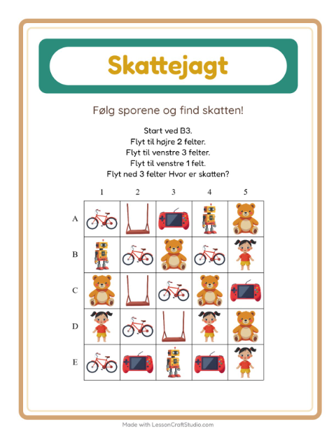 Forhåndsvisning af Skattejagt-arbejdsark med Legetøj til 1. klasse