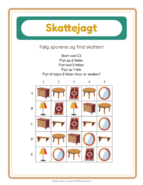 Forhåndsvisning af Skattejagt-arbejdsark med Møbler til 1. klasse