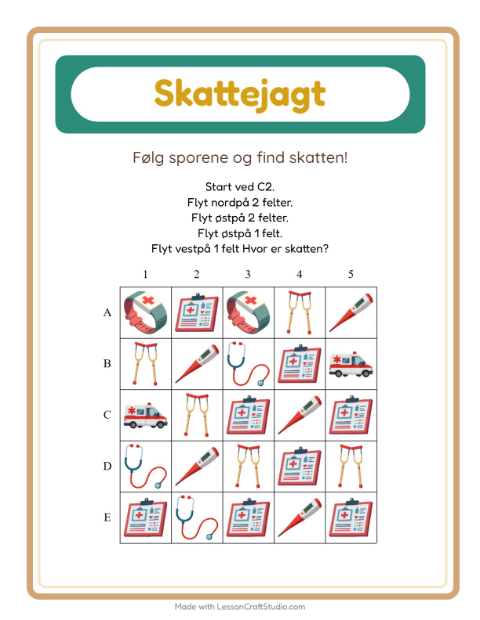 Forhåndsvisning af Skattejagt-arbejdsark med Hospital til 1. klasse