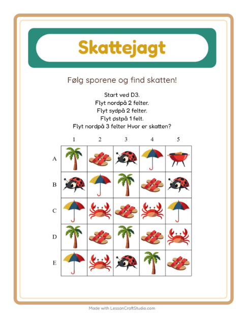 Forhåndsvisning af Skattejagt-arbejdsark med Sommer til 1. klasse