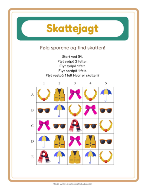 Forhåndsvisning af Skattejagt-arbejdsark med Tilbehør til 1. klasse