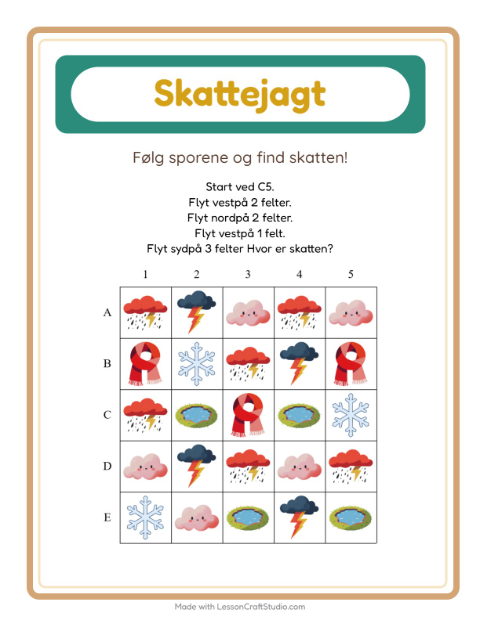 Forhåndsvisning af Skattejagt-arbejdsark med Vejr til 1. klasse