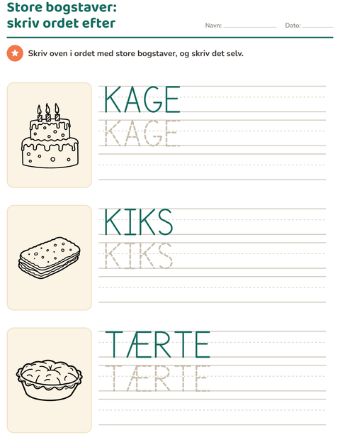 Forhåndsvisning af Skriv ordene efter-arbejdsark med Dessert (S/H) til Børnehaveklasse