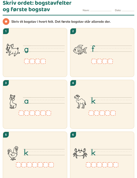 Forhåndsvisning af Skriv ordet-arbejdsark med Bondegårdsdyr SH til 1. klasse