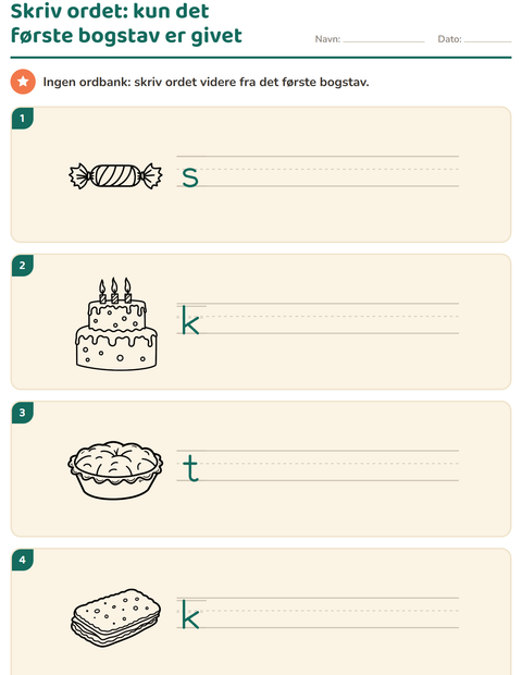 Forhåndsvisning af Skriv ordet-arbejdsark med Dessert (S/H) til 1. klasse