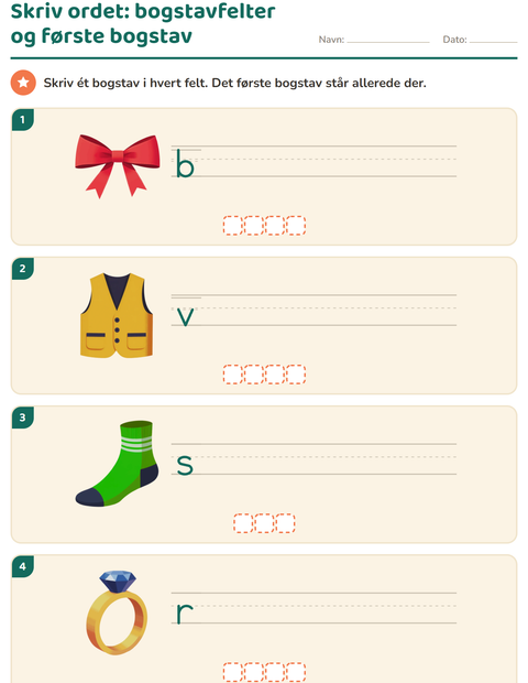 Forhåndsvisning af Skriv ordet-arbejdsark med Tilbehør til 1. klasse