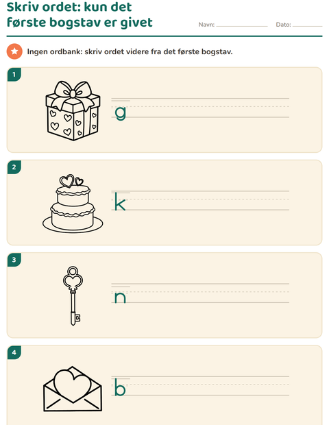 Forhåndsvisning af Skriv ordet-arbejdsark med Valentinsdag SH 2 til 1. klasse