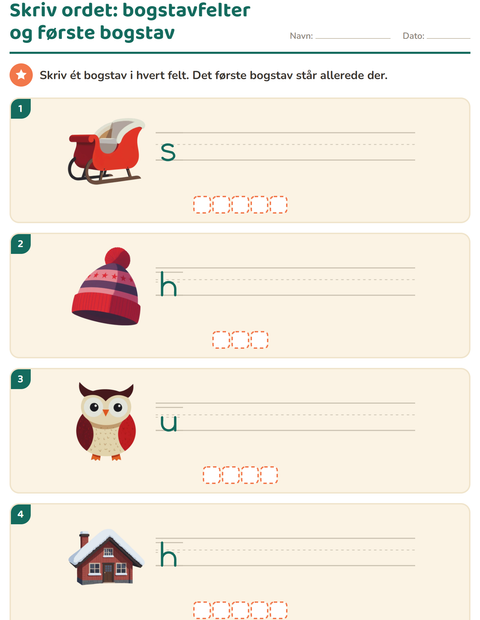Forhåndsvisning af Skriv ordet-arbejdsark med Vinter til 1. klasse