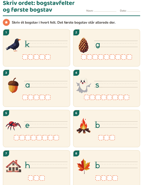 Forhåndsvisning af Skriv ordet-arbejdsark med Diverse til 1. klasse