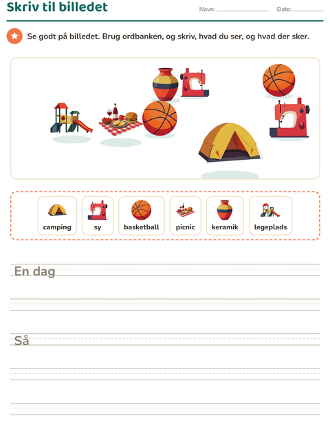 Forhåndsvisning af Skriv til billedet-arbejdsark med Aktiviteter til 2. klasse