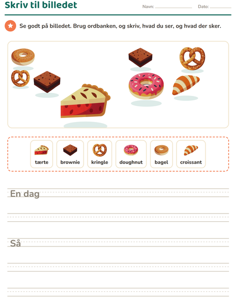 Forhåndsvisning af Skriv til billedet-arbejdsark med Bageri til 2. klasse