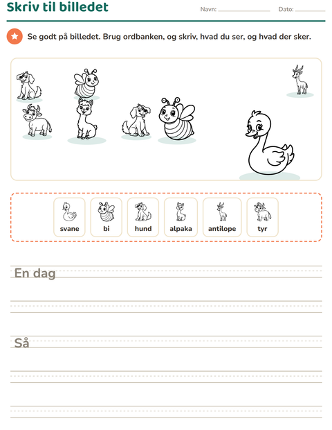 Forhåndsvisning af Skriv til billedet-arbejdsark med Bondegårdsdyr SH til 2. klasse