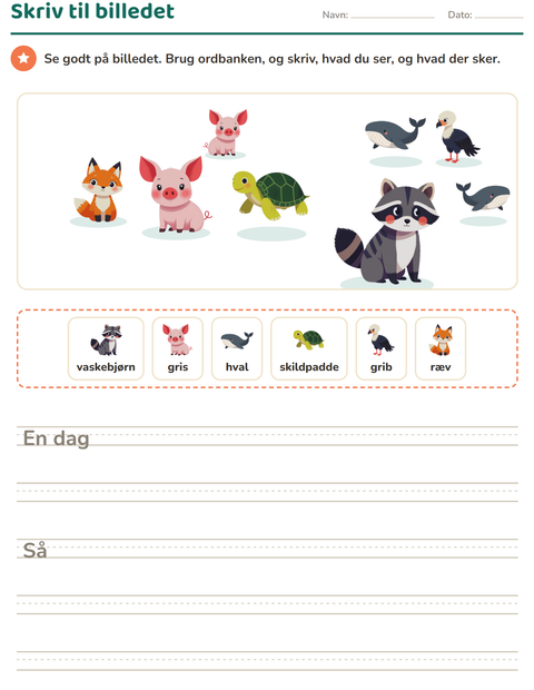 Forhåndsvisning af Skriv til billedet-arbejdsark med Dyr til 2. klasse