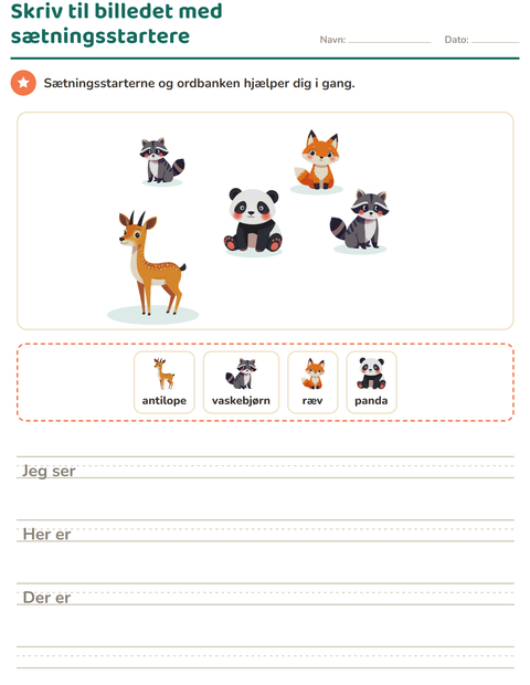 Forhåndsvisning af Skriv til billedet-arbejdsark med Dyr til 2. klasse