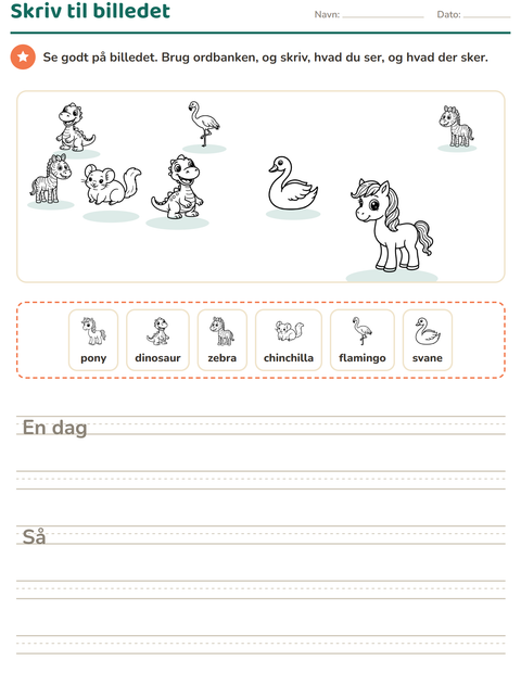 Forhåndsvisning af Skriv til billedet-arbejdsark med Dyr SH 5 til 2. klasse