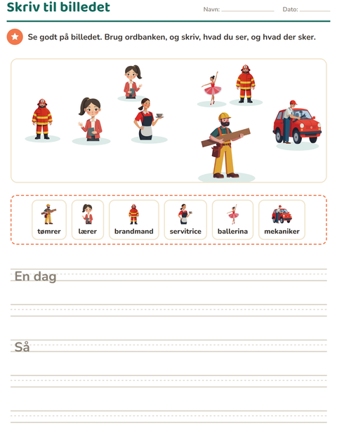 Forhåndsvisning af Skriv til billedet-arbejdsark med Erhverv til 2. klasse