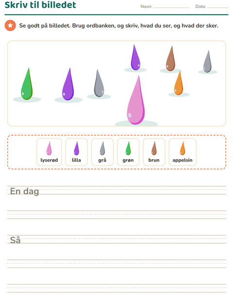 Forhåndsvisning af Skriv til billedet-arbejdsark med Farver til 2. klasse