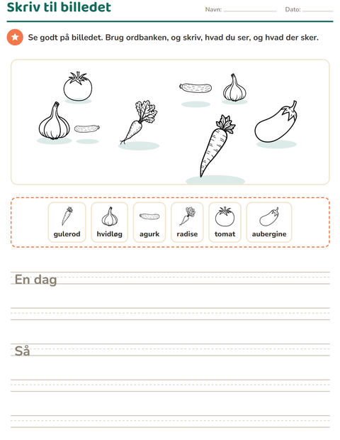Forhåndsvisning af Skriv til billedet-arbejdsark med Grøntsager SH til 2. klasse