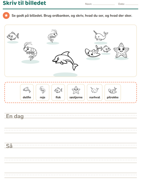 Forhåndsvisning af Skriv til billedet-arbejdsark med Havliv SH 2 til 2. klasse