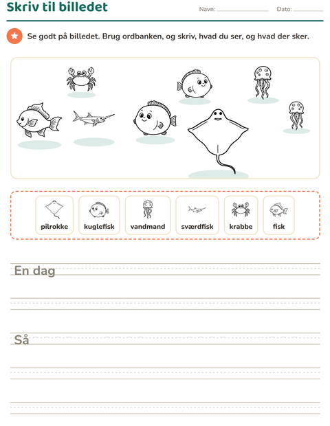Forhåndsvisning af Skriv til billedet-arbejdsark med Havliv SH til 2. klasse